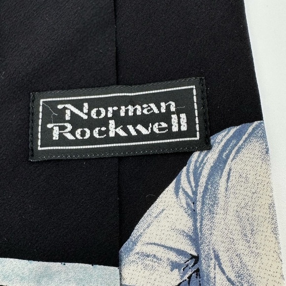 NORMAN Rockwell 1993 The Saturday Evening Post Black 100% Silk Men’s Tie - Picture 4 of 7